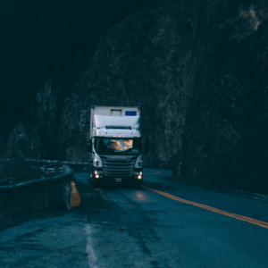18 wheeler truck driving through Pennsylvania mountains