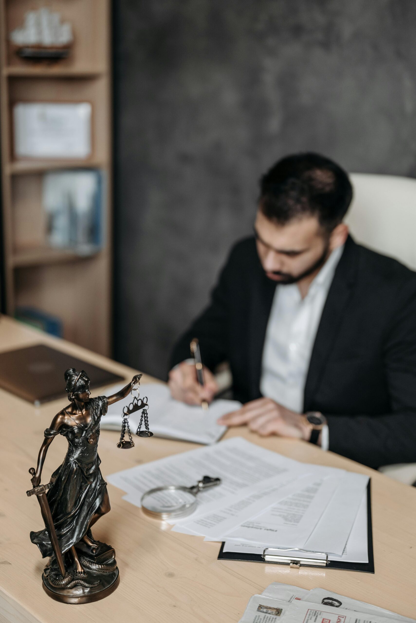 A lawyer preparing documents for comparative fault analysis.