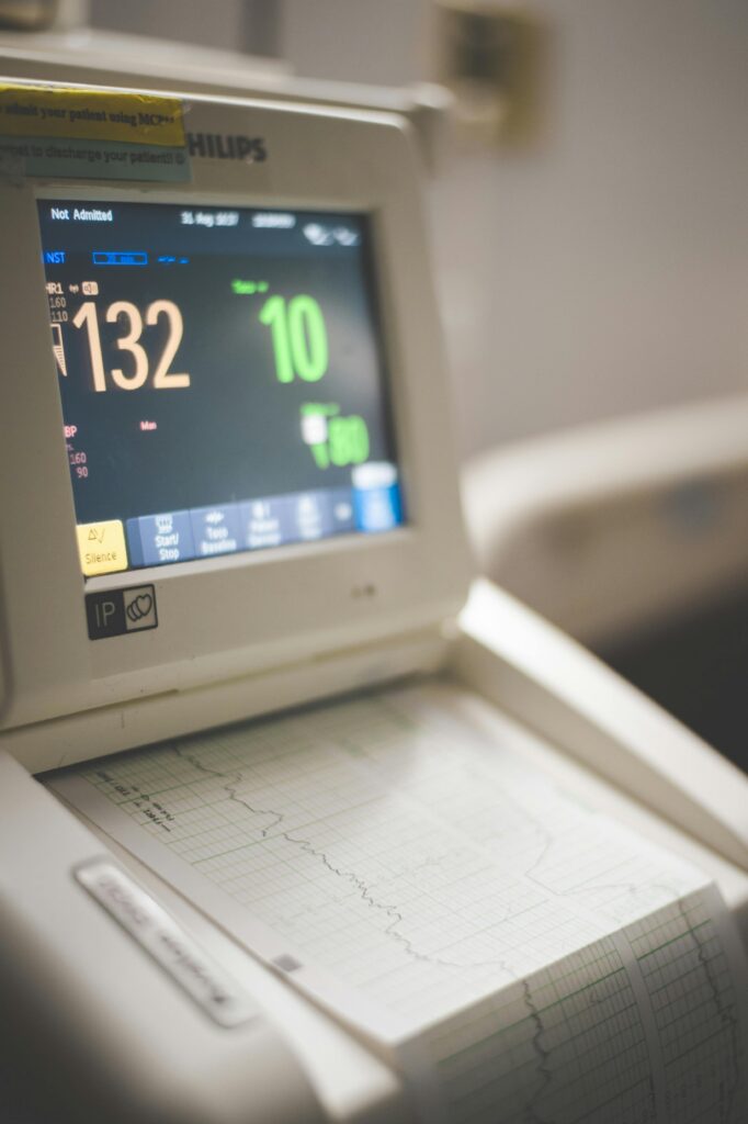 A machine showing the results from internal fetal monitoring during labor and delivery.