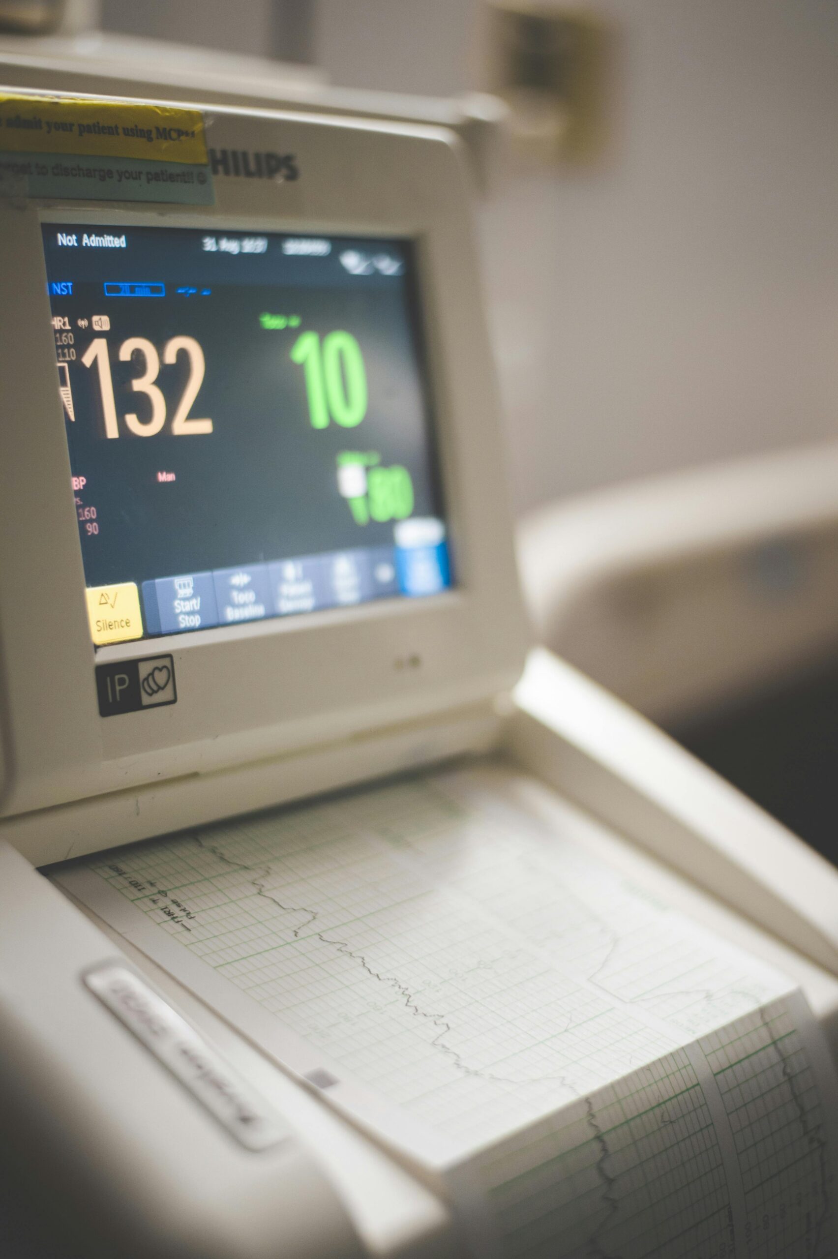A machine showing the results from internal fetal monitoring during labor and delivery.