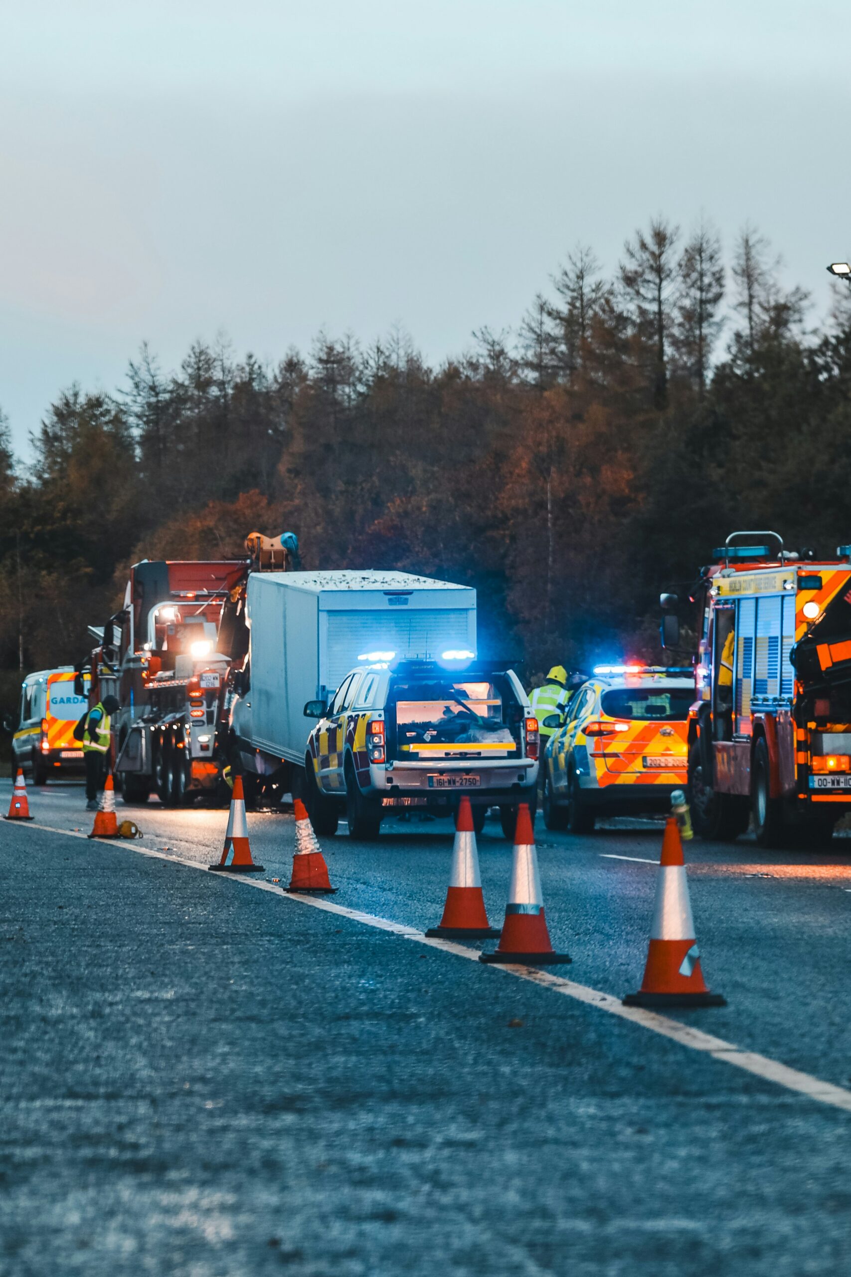 The image of an accident. A truck jackknifing can cause other drivers to collide.