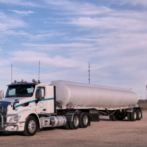 A truck carrying chemicals. Tractor trailers like these require a larger stopping distance, meaning their following distance is also significantly larger to avoid accidents that may cause a far greater disaster.